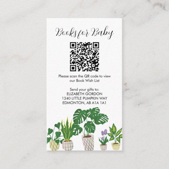 Tarjeta De Recepción Plantas Potadas Libros de Baby Shower para el códi (Anverso)