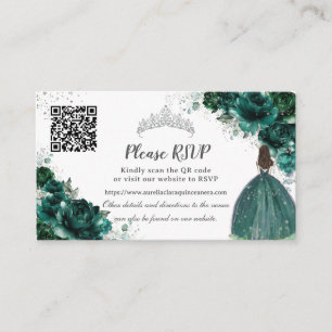 Tarjeta De Recepción Plata floral verde esmeralda Quinceañera QR Code