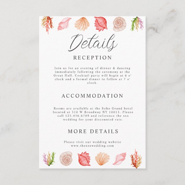 Tarjeta De Recepción Playa de verano de acuarela moderna (Anverso)