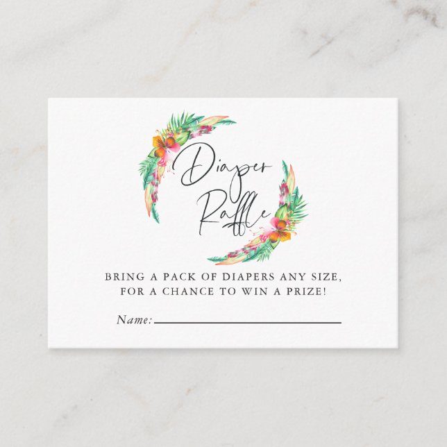 Tarjeta De Recepción Playa Tropical Baby Shower Diaper Raffle (Anverso)
