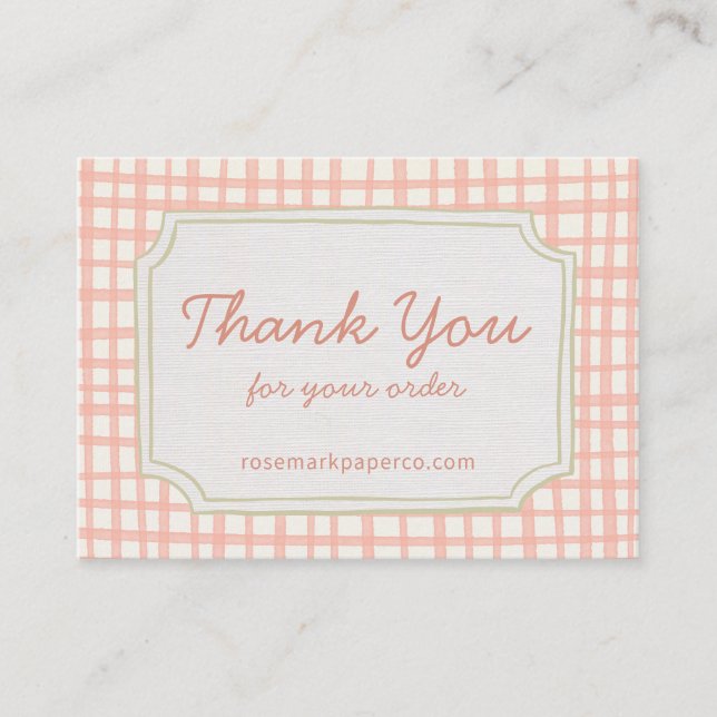 Tarjeta De Recepción Playful Pink Peach Plaid Small Business Thank You (Anverso)