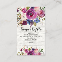 Plum Blue Floral Baby Shower Diaper Raffle Ticket