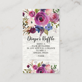 Tarjeta De Recepción Plum Blue Floral Baby Shower Diaper Raffle Ticket
