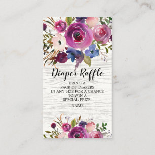 Tarjeta De Recepción Plum Blue Floral Baby Shower Diaper Raffle Ticket