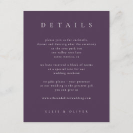 Tarjeta De Recepción Plum Purple Elegant Boho Detalles Boda Moderno