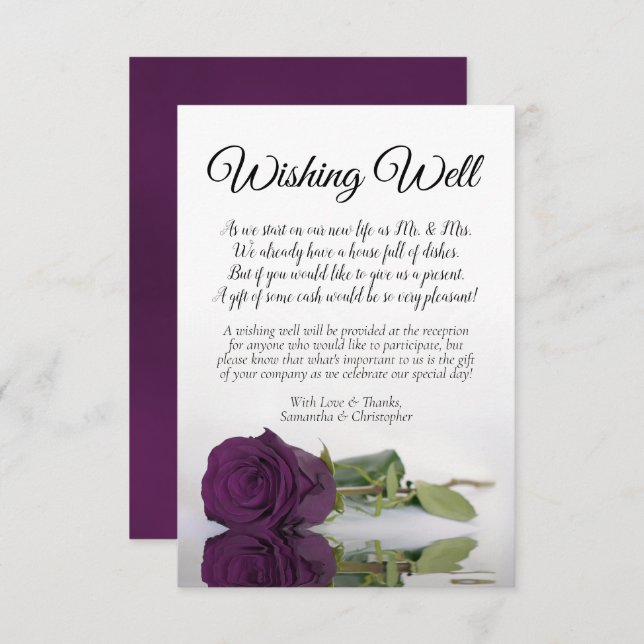 Tarjeta De Recepción Plum Purple Rosa Elegante Boda Deseando Poema (Anverso / Reverso)