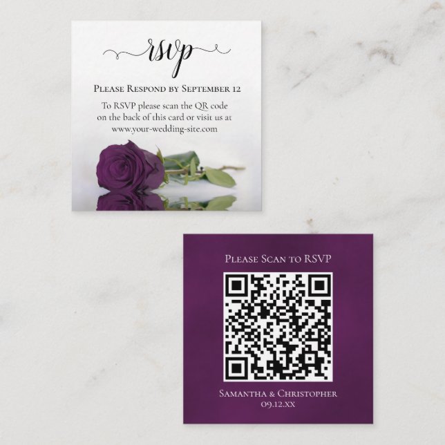 Tarjeta De Recepción Plum Purple Rosa Elegante Boda RSVP Código QR (Anverso / Reverso)