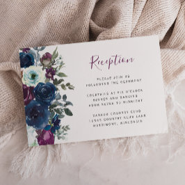Tarjeta De Recepción Plum Watercolor Floral Marina Blue Wedding Recepci