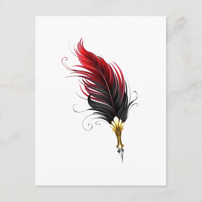 Tarjeta De Recepción Pluma de plumas rojas con nido de oro (Anverso)