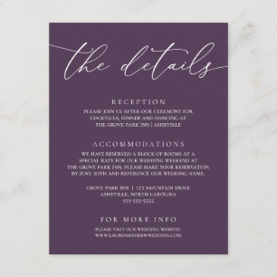 Tarjeta De Recepción Pluma púrpura Boda Minimalista moderna Ca
