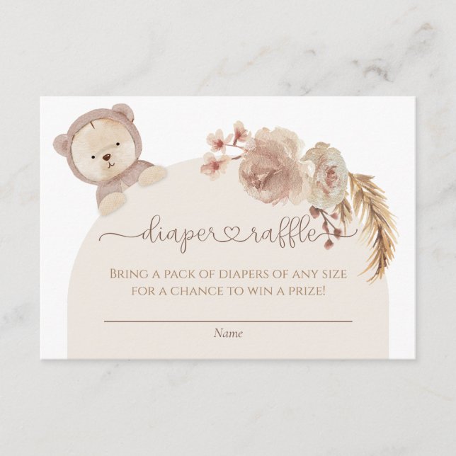 Tarjeta De Recepción Podemos Esperar A Boho Teddy Bear Diaper Raffle (Anverso)