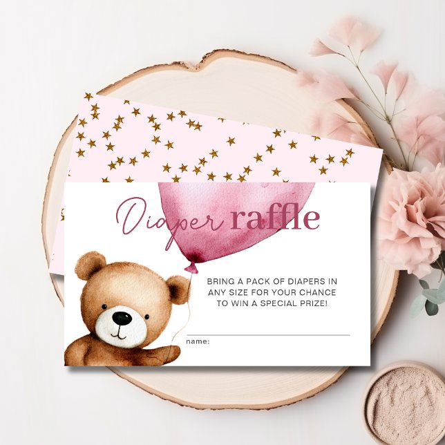 Tarjeta De Recepción Podemos Esperar A La Chica Baby Shower Diaper Raff (We Can Bearly Wait Girl Baby Shower Diaper Raffle Enclosure Card | Front & Back)