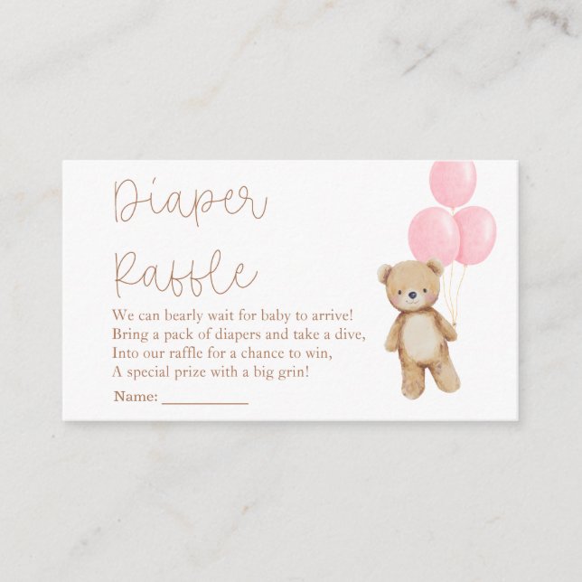 Tarjeta De Recepción Podemos Esperar A Los Globos De Oso Diaper Raffle (Anverso)