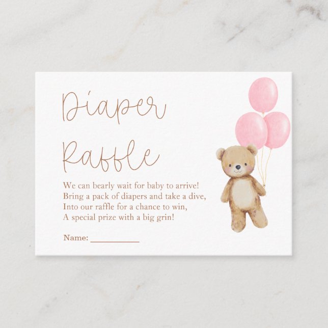 Tarjeta De Recepción Podemos Esperar A Los Globos De Oso Diaper Raffle (Anverso)