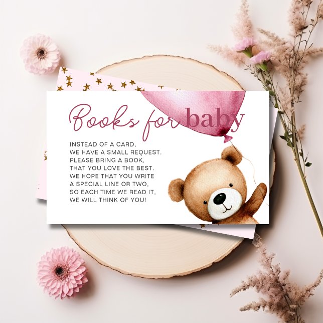 Tarjeta De Recepción Podemos esperar a los libros Baby Shower de Chica  (We Can Bearly Wait Girl Baby Shower Books for Baby Enclosure Card | Front & Back)