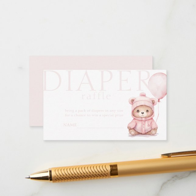 Tarjeta De Recepción Podemos Esperar A Que El Diapé De Oso Rosa Raffle (Anverso/Reverso In Situ)
