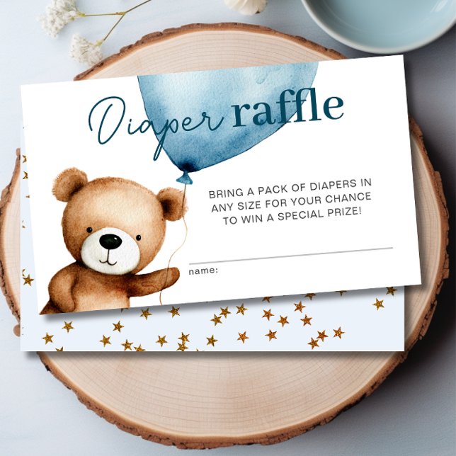 Tarjeta De Recepción Podemos Esperar A Un Niño Baby Shower Diaper Raffl (We Can Bearly Wait- Boy Baby Shower Diaper Raffle Enclosure Card - Front and Back)