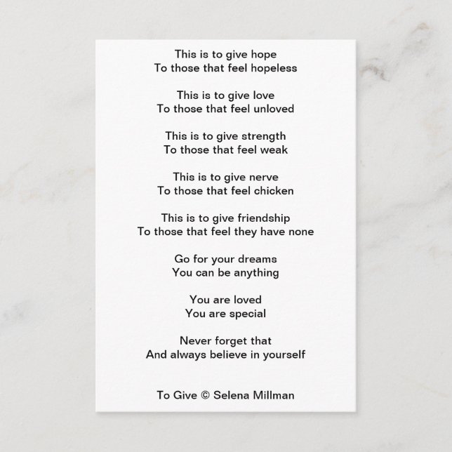 Tarjeta De Recepción Poema "Dar" (Anverso)