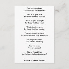 Tarjeta De Recepción Poema "Dar"