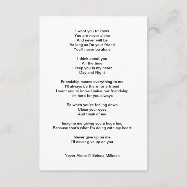 Tarjeta De Recepción Poema "Never Alone" (Anverso)