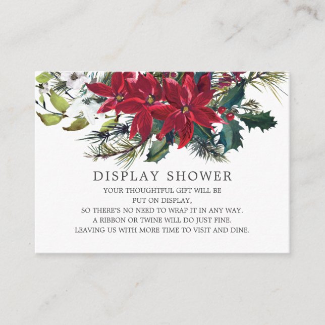 Tarjeta De Recepción Poinsettia Holly Bridal Shower Display (Anverso)