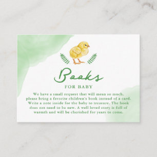 Tarjeta De Recepción Pollito de Acuarela Amarillo con Libros Verdes par
