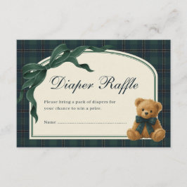 Tarjeta De Recepción Polo Teddy Bear Green Bow Plaid Diaper Raffle