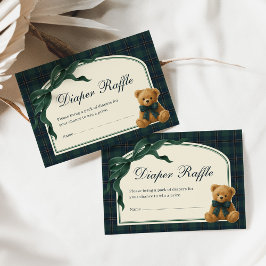 Tarjeta De Recepción Polo Teddy Bear Green Bow Plaid Diaper Raffle