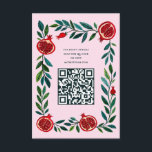 Tarjeta De Recepción Pomegranates Personalizado QR Bat Bar Mitzvah Wate<br><div class="desc">Perfecta tarjeta para incluir con invitaciones para un bar mitzvah, bat mitzvah u otra celebración judía! ¡La mano hizo arte para ti! ¡TODO PERSONALIZABLE! Haga clic en "Personalizar" para editar el texto y agregar su vínculo al código QR. Haga clic en "editar usando la herramienta de diseño" para ajustar las...</div>