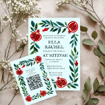 Tarjeta De Recepción Pomegranates Personalizado QR Bat Bar Mitzvah Wate<br><div class="desc">Perfecta tarjeta para incluir con invitaciones para un bar mitzvah, bat mitzvah u otra celebración judía! ¡La mano hizo arte para ti! ¡TODO PERSONALIZABLE! Haga clic en "Personalizar" para editar el texto y agregar su vínculo al código QR. Haga clic en "editar usando la herramienta de diseño" para ajustar las...</div>