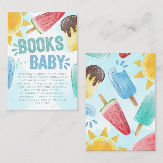 Tarjeta De Recepción Popsicle Baby Shower Book Request (Anverso / Reverso)