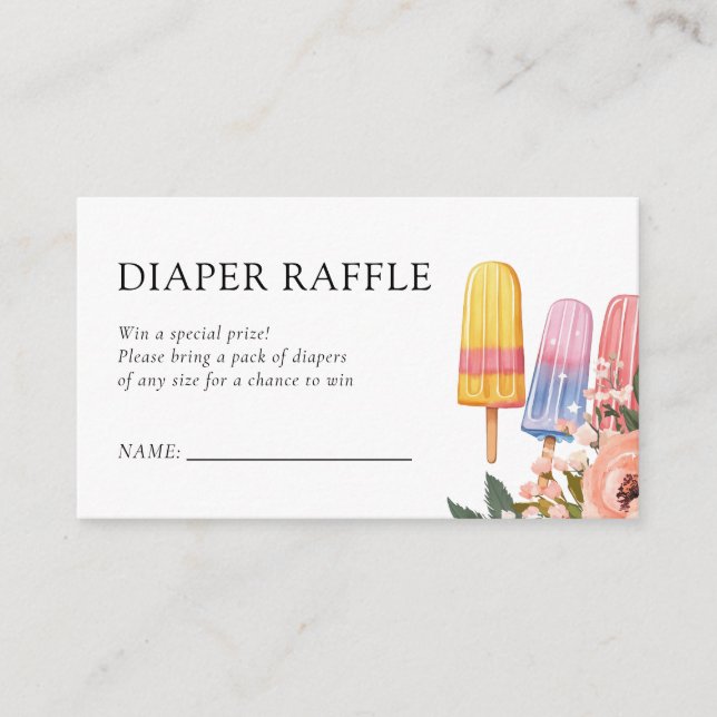 Tarjeta De Recepción Popsicle listo para usar Baby Shower Diaper Raffle (Anverso)