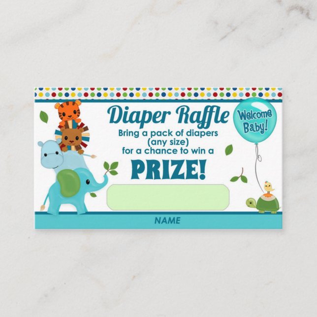Tarjeta De Recepción Portaequipajes Baby Shower DIAPER RAFFLE (Anverso)