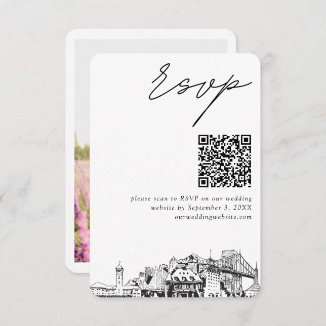 Tarjeta De Recepción Porthland Wedding RSVP Código QR pequeño (Anverso / Reverso)