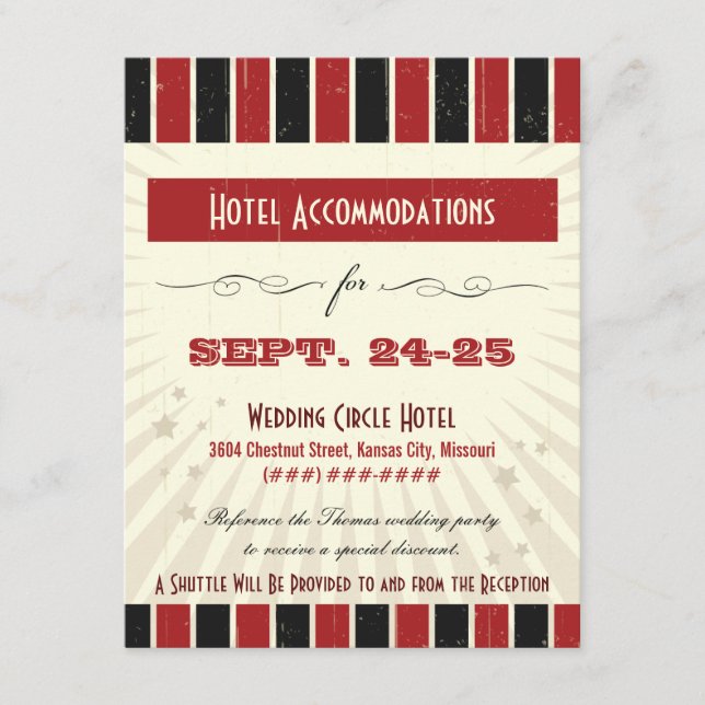 Tarjeta De Recepción Poster Rústico: Alojamiento rojo y negro (Anverso)