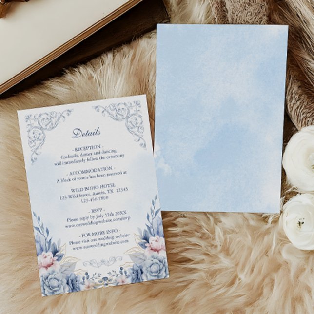 Tarjeta De Recepción Powder Blue Floral Wedding Details (Subido por el creador)