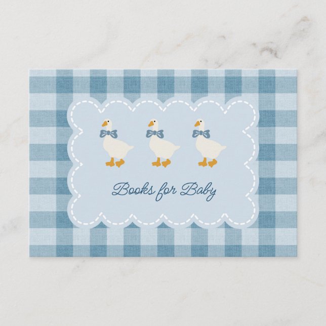 Tarjeta De Recepción Powder Blue Gingham Goose Books for Baby (Anverso)