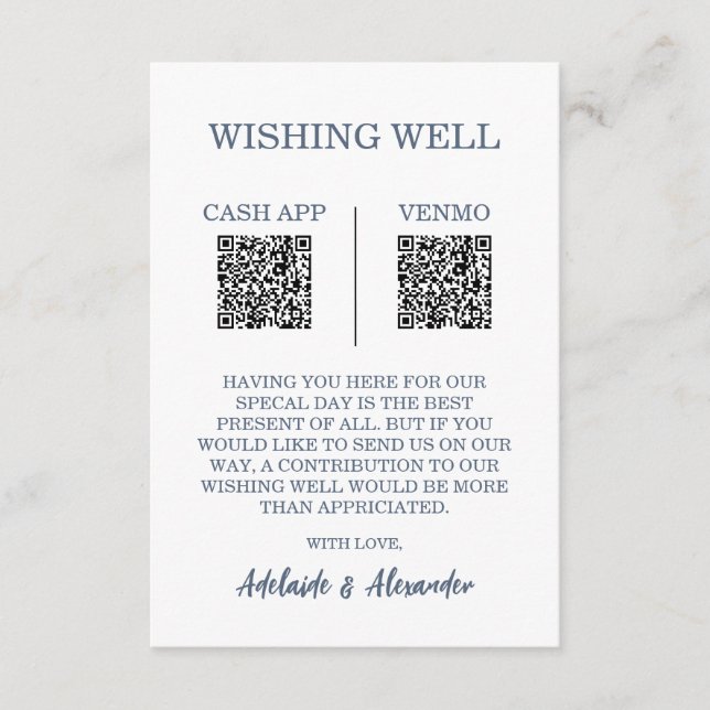 Tarjeta De Recepción Pozo de Deseos de Boda Azul Moderno (Anverso)