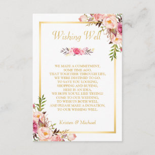 Tarjeta De Recepción Pozo de Deseos de Boda Elegante Chic Floral Dorado