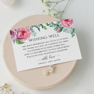 Tarjeta De Recepción Pozo de deseos de boda floral boho rosa acuarela