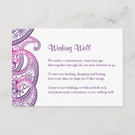 Tarjeta De Recepción Pozo de deseos de boda india, paisley púrpura y ro