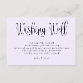 Tarjeta De Recepción Pozo de deseos de boda moderno morado. Letra simpl