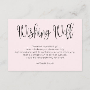 Tarjeta De Recepción Pozo de deseos de boda moderno rosa. Simple rubor