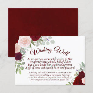 Tarjeta De Recepción Pozo de Deseos Floral Boho Rústico Rojo y Rosa par