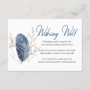Tarjeta De Recepción Pozo de Deseos Floral Moderno Elegante Oro Azul