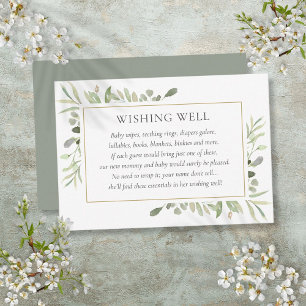 Tarjeta De Recepción Pozo de Deseos para Baby Shower de Acuarela Verde