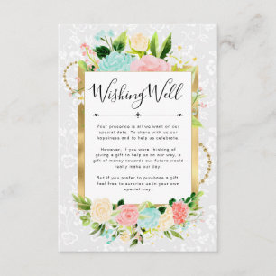 Tarjeta De Recepción Pozo de los Deseos de Boda de Flores Rosa y Menta