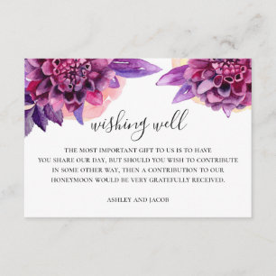 Tarjeta De Recepción Pozo de los deseos de boda floral púrpura acuarela