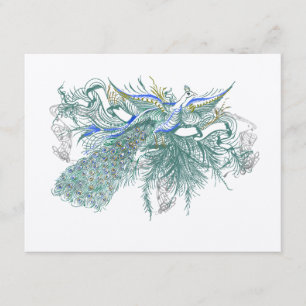 Tarjeta De Recepción Pozo de los Deseos de Boda Pájaro Pavo Real Vintag