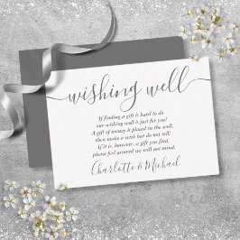 Tarjeta De Recepción Pozo de los Deseos Firma Script Bodas Gris Blanco